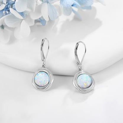 FreshWater Pearl Dangle Earrings 925 Sterling Silver Lapis lazuli Turquoise Larimar Opal Black Pearl Leverback Earrings for Women Birthday Hypoallergenic - style: opal earrings