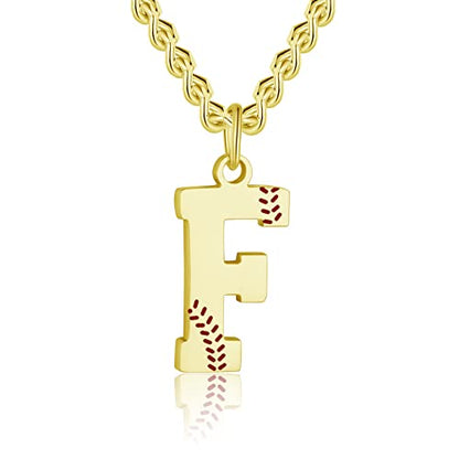 AIAINAGI Baseball Initial A-Z Letter Necklace - Men's Baseball Charm Pendant in Stainless Steel Silver Chain, 22inch Personalized Gift - style: F Letter
