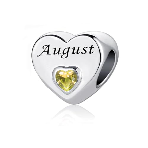 January-December 12 Months Colors Birthstone Crystal Happy Birthday Heart Charms For Charm Bracelets Necklace - color: August