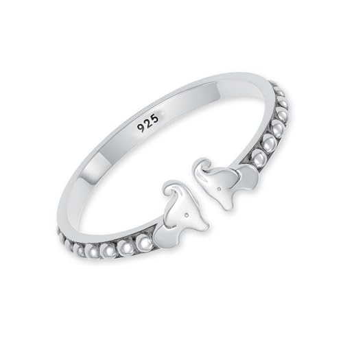 LeCalla 925 Sterling Silver Antique Beaded Toe Rings for Women | Lucky Two Elephant Toe-Ring | Minimalist Hypoallergenic Adjustable Wide Band Ring Summer Beach Bare Foot Jewelry