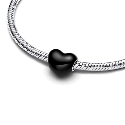 S925 Sterling Silver Enamel Colorful Heart Charm Fit Bracelets Necklaces | Black Pink Blue Green Red Enamel Heart Charms DIY Fashion Holiday Jewelry Gift Valentines Day & Anniversary for Women - color: Silver-1493