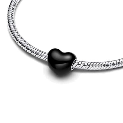 S925 Sterling Silver Enamel Colorful Heart Charm Fit Bracelets Necklaces | Black Pink Blue Green Red Enamel Heart Charms DIY Fashion Holiday Jewelry Gift Valentines Day & Anniversary for Women - color: Silver-1493