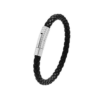 Edforce Classic Braided Genuine Leather Wrist Band Cuff Bracelet, 8.25inches - color: Silver