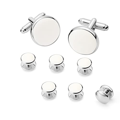 Men's Cufflinks & Tuxedo Studs Set - 316L Stainless Steel Formal Wedding Jewelry, Groomsmen Gift Set with Gift Box - color: 8pcs white