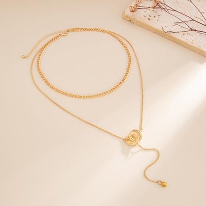 Gold Layered Necklace for Women Chunky Stacked Chain Link Paperclip Evil Eye Necklace Trendy Punk Jewelry - color: W-GoldC