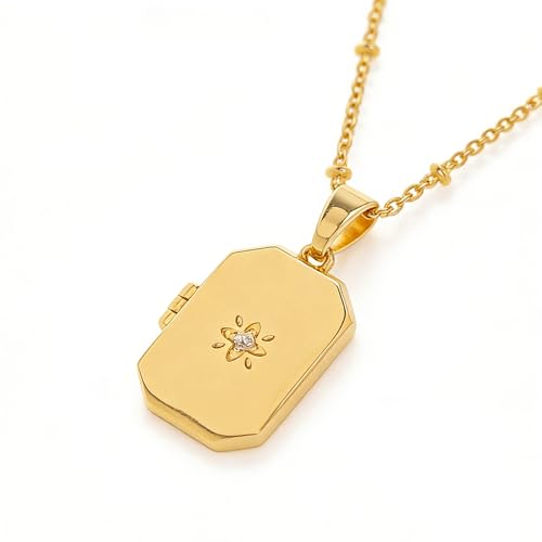 YOUFENG Love Heart Oval Locket Necklace that Holds Pictures Photo Lockets Birthday Gifts Jewelry for Women - style: Rectangle