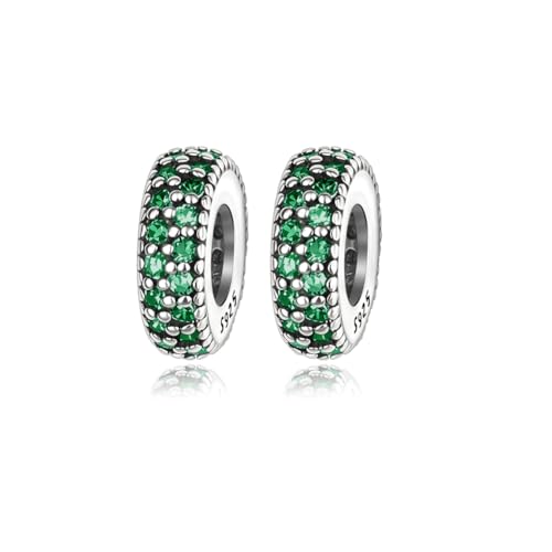 ARTCHARM Clasp Love Safety Chain Charm - Authentic 925 Sterling Silver Heart Beads - Fit European Style Bracelet - color: 2pcs Green Spacer Stopper