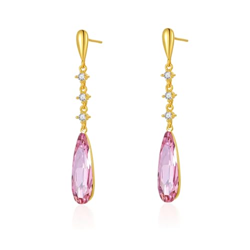 VONSSY Austrian Crystal Teardrop Drop Dangle Earrings Gold Plated Silver Post Zircon Gemstone Jewelry Gift for Woman Girlfriend Mom Wife - color: Pink