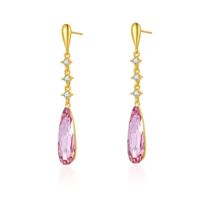 VONSSY Austrian Crystal Teardrop Drop Dangle Earrings Gold Plated Silver Post Zircon Gemstone Jewelry Gift for Woman Girlfriend Mom Wife - color: Pink