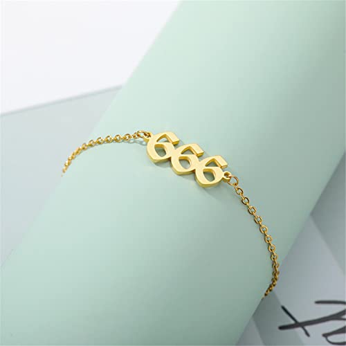 PAMTIER Angel Number Ankle Bracelet for Women Adjustable Chain | Stainless Steel, Dainty Simple Numerology Jewelry Gift - color: 5.5+2.8inch, Gold 666