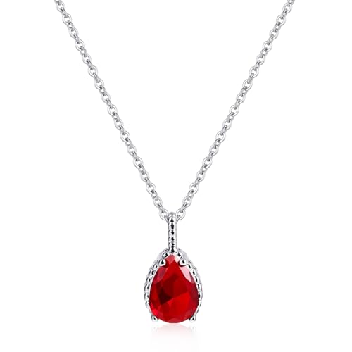 Teardrop Pendant Necklace for Women - Sterling Silver Birthstone Crystal Necklace Gift - color: Ruby