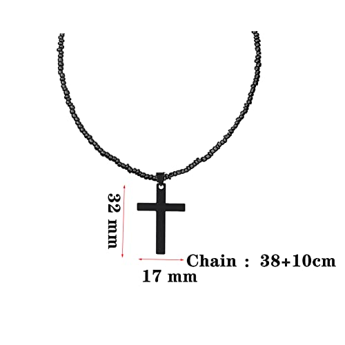 Small Dainty Cross Necklace Pendant Bohemian Turquoise Seed Bead Beaded Necklace Choker for Women Men Faith Jewelry Gift - color: 02 Silver