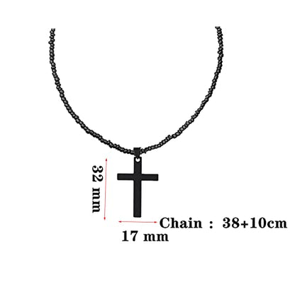 Small Dainty Cross Necklace Pendant Bohemian Turquoise Seed Bead Beaded Necklace Choker for Women Men Faith Jewelry Gift - color: 02 Silver