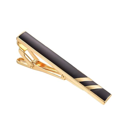 Skinny Tie Clip Navy Blue Black And Gold Tie Clips For Men Unique | Gold Tie Clip Silver Tie Bars For Mens Tie Clip Stainless Steel Elegant Tie Clips Black And Gold Tie Pin - color: Gold