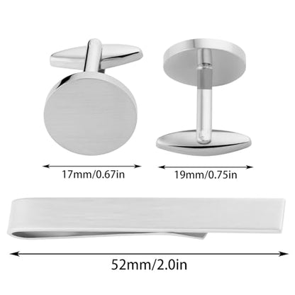 GWD Cufflinks and Tie Clip Set Personalized Cuff Links Business Wedding - style: Silver Cufflinks+Tie clip