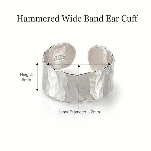 925 Sterling Silver Ear Cuff, Handmade Single Band Adjustable Non Piercing Clip On Cartilage Earring, Minimalist Ear Wrap Faux Piercing Jewelry for Women - style: Hammered Band