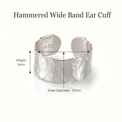 925 Sterling Silver Ear Cuff, Handmade Single Band Adjustable Non Piercing Clip On Cartilage Earring, Minimalist Ear Wrap Faux Piercing Jewelry for Women - style: Hammered Band