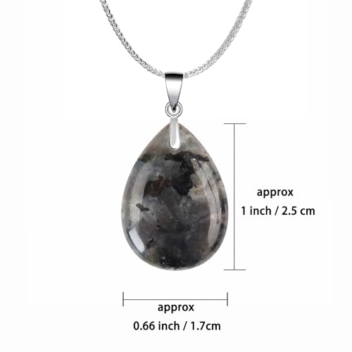 iSTONE 925 Sterling Silver Natural Crytral for Womens Pendant Necklace, Gemstone Birthstone with 17.8" Silver Chain Ladies - color: Black Spectrolite