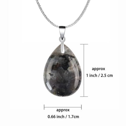 iSTONE 925 Sterling Silver Natural Crytral for Womens Pendant Necklace, Gemstone Birthstone with 17.8" Silver Chain Ladies - color: Black Spectrolite