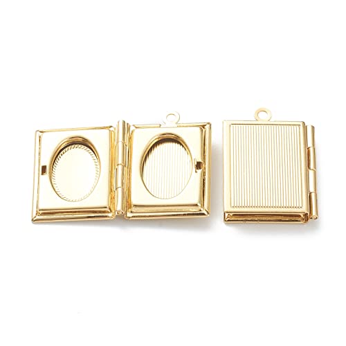 Craftdady 18K Gold Plated Brass Photo Locket Frame Pendants Charms for Necklaces Personalized Jewelry Crafts Making - size: 26x19mm Rectangle