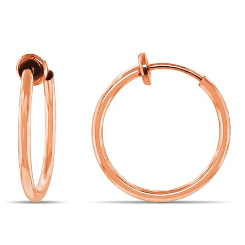 Clip On Spring Hoop Earrings for Non-Pierced Ears - color: Rose Gold-Tone, size: 17mm