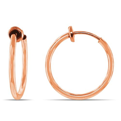Clip On Spring Hoop Earrings for Non-Pierced Ears - color: Rose Gold-Tone, size: 17mm