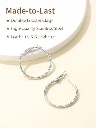 FindChic Thin Hoop Earrings for Women,Silver/Black/Gold Plated 20-100mm - color: Silver, size: 30mm