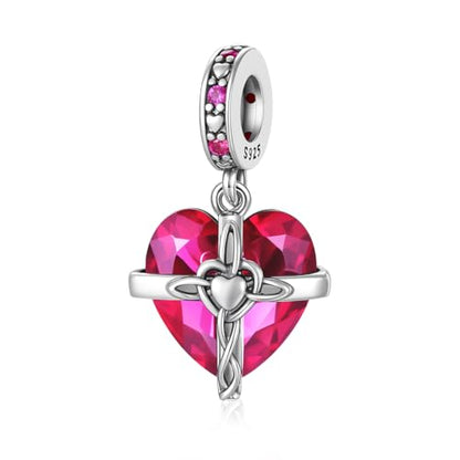 Birthstone Charm, 925 Sterling Silve Heart Dangle Charms for Pandora Bracelets, Ladies Birthday Gift - style: G-July