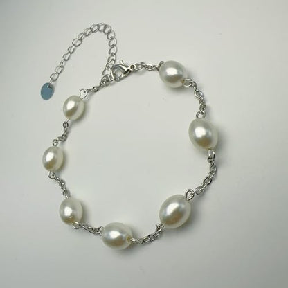 Anklet for Women Layered Anklets Women Double Heart Silver Bohemian Pearls Flat Chain Ankle Bracelet Charm Beaded Dainty Foot Jewelry Heart Charm Dainty Layer Anklets Trendy - color: Silver Pearl