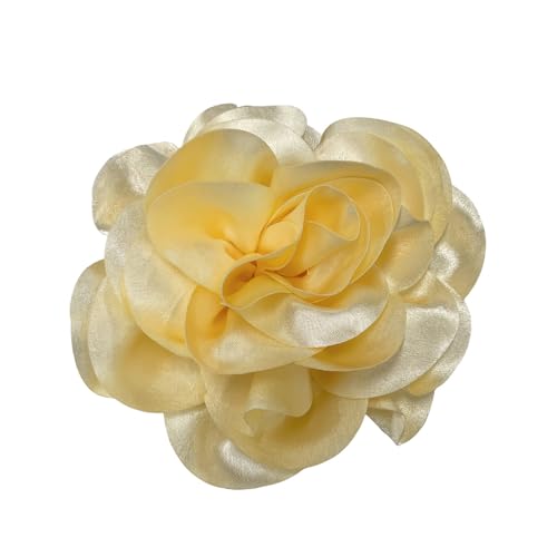 Satin Fabric Rose Flower Extra Large Big Brooches Lapel Pins Silk Camellia Oversized Pin for Women Wedding Party Dance Banquet Dresses Suit Clothes Accessories Jewelry Gifts 7.5in - color: Light Yellow