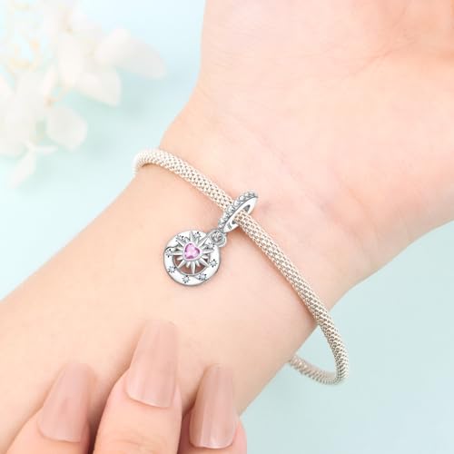 925 Sterling Silver Charms for Bracelets and Necklace Religious Cross Pendants Praying Hands, Bible, Virgin Mary, Jesus, Church Bead Jewelry - color: Pink Heart Charm