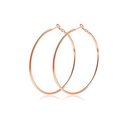 2mm Sterling Silver Big Hoop Earrings For Women - Large Hypoallergenic Circle Endless Thin Oversize Silver Hoops - color: Rose Gold,50mm