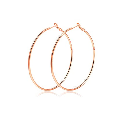 2mm Sterling Silver Big Hoop Earrings For Women - Large Hypoallergenic Circle Endless Thin Oversize Silver Hoops - color: Rose Gold,50mm