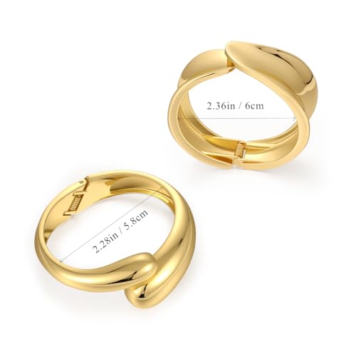 Emibele Cuff Bracelet Stack, 18K Gold-plated Open Bangle Bracelet, Teardrop Hinged Thick Wrist Chunky Bracelet Set for Women, Non Tarnish Jewelry Gift, 2 Pack - color: Gold Cuff