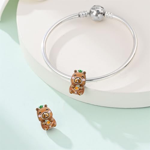 925 Sterling Silver Bead Charm for Pandora Bracelets and Necklaces,Pink Bow Cherry Butterfly Blue Ocean Pendant Bead Charms Jewelry Present Valentines Gifts for Wife/Girlfriend Women - style: Cute Capybara Charm