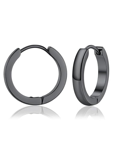 PROSTEEL Huggie Hoop Earrings for Women Men Stainless Steel Lightweight | Small Hypoallergenic Hoop Earrings, 8-16mm Silver/Gold Huggie Earrings for Women Comfort for Daily Wear dnd Cartilage Styling - color: B. Black, size: 14mm