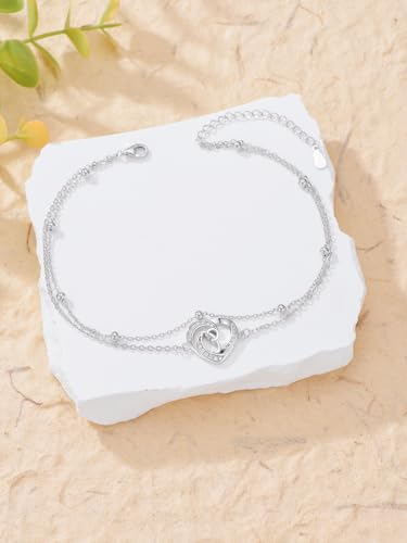 Dorunmo Initial Anklet 925 Sterling Silver Letter A-Z Layered Heart Anklet Beach Jewelry Birthday Gifts for Women - color: P