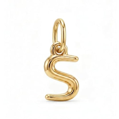 Gold Puffed Initial Letter Charm - 10 Karat Gold - 3D Bubble Letter Pendant - style: Letter s