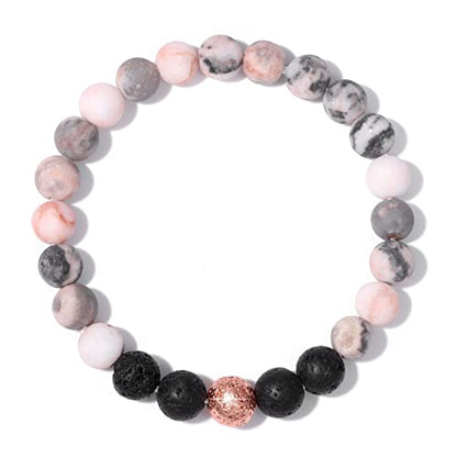 Healing Bracelet For Women Anxiety Beaded Bracelets Jewelry Healing Stone Crystal Bracelet Stress Relief Yoga Beads Chakra Bracelets Gifts For Women pink - color: zebra stone lava rock-1