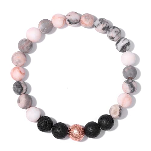 Healing Bracelet For Women Anxiety Beaded Bracelets Jewelry Healing Stone Crystal Bracelet Stress Relief Yoga Beads Chakra Bracelets Gifts For Women pink - color: zebra stone lava rock-1