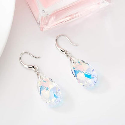 Austrian Crystal Teardrop Dangle Hook Earrings for Women 14K Gold Plated Hypoallergenic Jewelry - color: Aurora Borealis