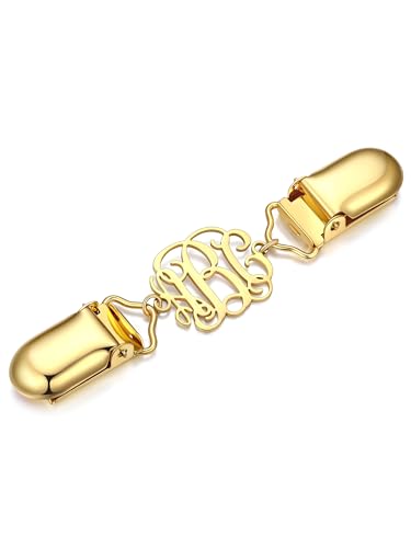 Custom4U Personalized Sweater Clips for Cardigans, Custom Name Initials Cinch Clip, Stainless Steel Dress Clips Back Cinch Shirt Clips for Women Clothing, Shawl Dress Shirts Cincher Small Brooch Jewelry Gifts - color: Gold Color-Monogram