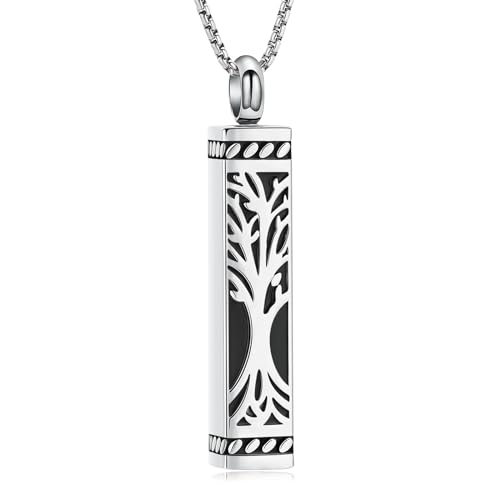 Imrsanl Tree of Life Urn Necklace for Men Women Bar Cremation Jewelry for Ashes Keepsake Ashes Necklace Pendent - color: Silver