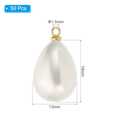 PATIKIL Pearl Charm, 50Pcs Pearl Beads Teardrop Faux Pearl Pendant Charm with Loop for Jewelry Making Bracelets Earrings Necklace - color: Gold, size: 18x13mm