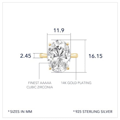 DIAMONBLISS Marilyn Monroe 10-Carat Big Solitaire Ring For Women | 14K Gold Plated 925 Sterling Silver Glamorous Cocktail Ring | 100 Facet Cubic Zirconia CZ Simulated Diamond - style: Oval 10 Carats