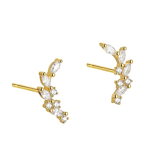 Rnivida 925 Sterling Silver Dainty Cz Climber Stud Earrings, Hypoallergenic Small Cubic Zirconia Ear Crawler Earring for Women - color: Cz Leaf - Gold
