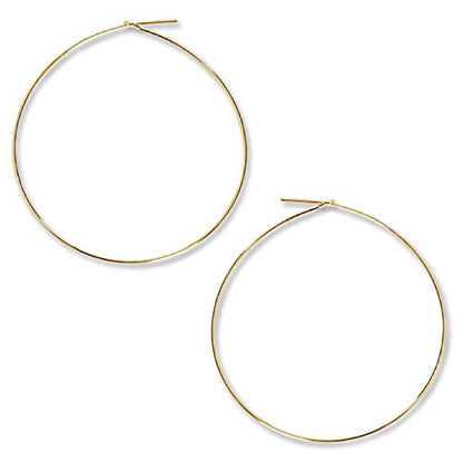 Thin Hoop Earrings for Women - Lightweight Wire Threader Loop Drop Dangles | Plated in 18K Gold or 925 Sterling Silver, Hypoallergenic and Safe for Sensitive Ears - color: 18K Gold Plated - 2" inch