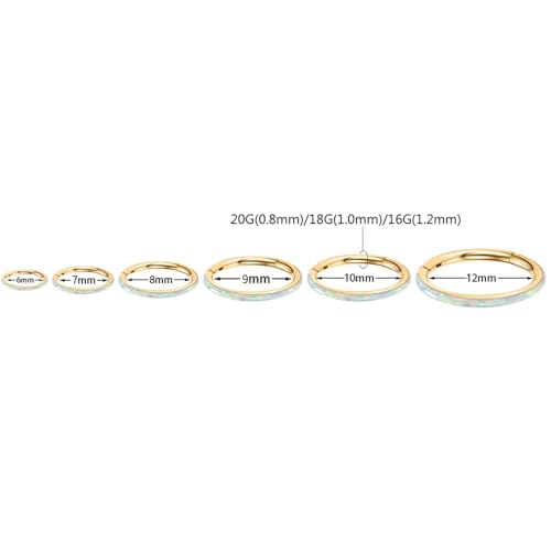 PEAKLINK Hinged Nose Hoop Ring Surgical Steel Conch Cartilage Helix Lobe Earring for Septum Lip Tragus Daith Rook Orbital Belly Nose Piercing Jewelry - color: Silver with White Opal