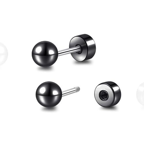 Limerencia Titanium Flatback Earrings Hypoallergenic Ball Earrings for Sensitive Ears Simple Classic 3mm-5mm Flat Stud Earring Perfect for Helix Tragus Cartilage Earlobe - color: Black, size: 3MM