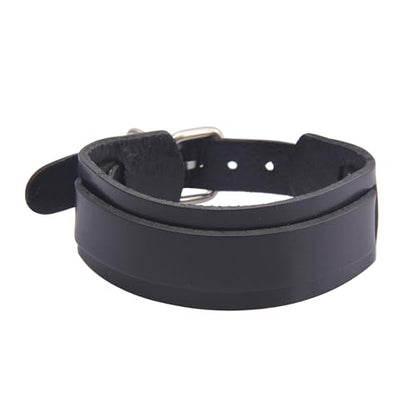 Jeilwiy Punk Leather Wristbands for Men Bracelets Handmade Wide Cuff Bangle Braided Jewelry Black Brown Adjustable - Punk Father's Gifts - color: Leather Cuff Bracelet Buckle